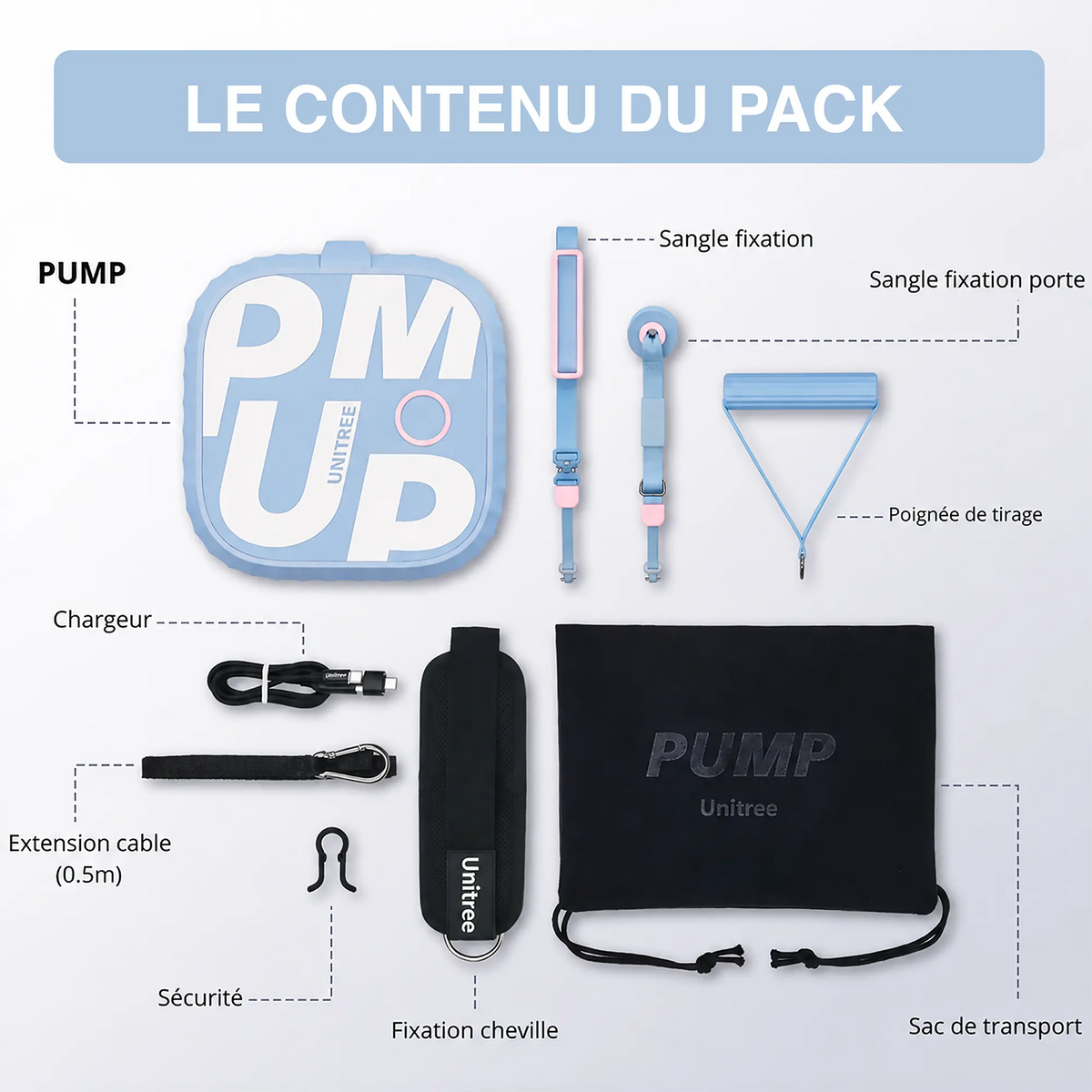 contenu pack pump pro violet et rose rawks tirage poulie de musculation à la maison unitree