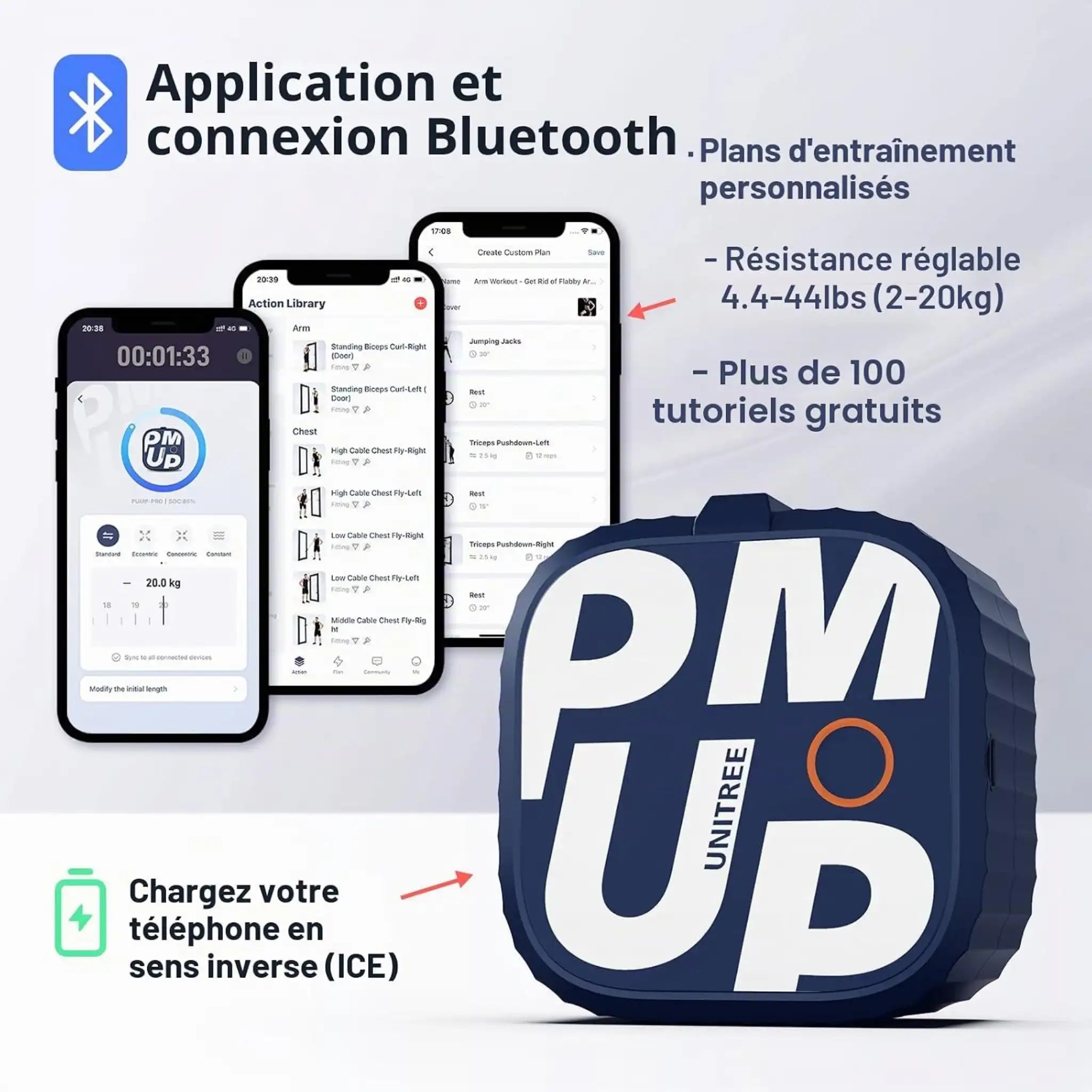 application PUMP Pro fitness pump pro orange & bleu guide utilisation fiche produit poulie musculation