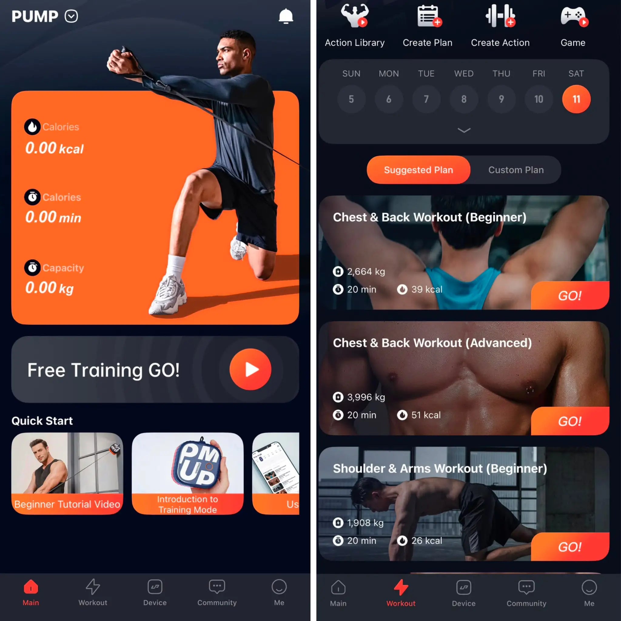 visuels de l'application Fitness pump pour le produit PUMP Pro RAWKS poulie musculation