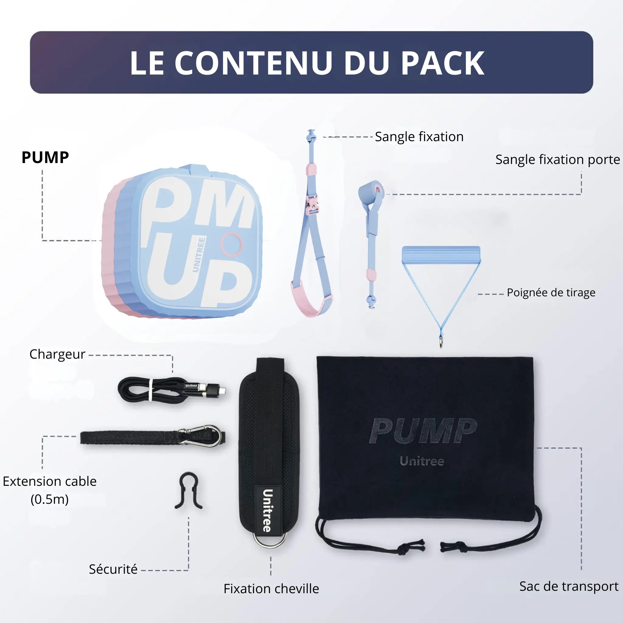 contenu pack pump pro violet et rose rawks tirage poulie de musculation à la maison unitree