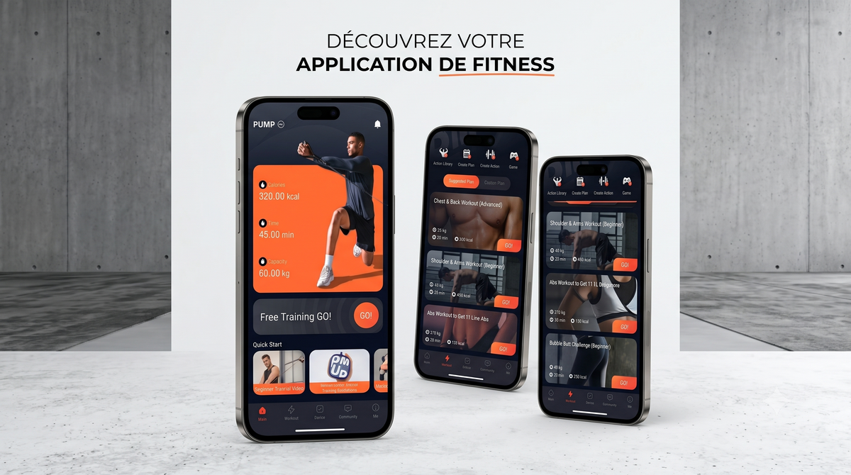 Bannière application fitness pump apple android poulie musculation PUMP Pro